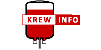 Logo przedstawia kroplę krwi z napoisaem krew info